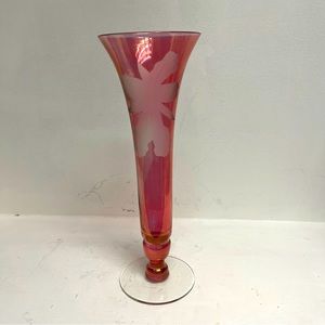 Vintage Cranberry Vase with Etched Floral Design